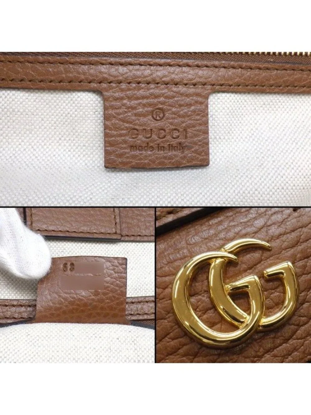 Gucci Tote Bag Ophidia Medium Blue GG Denim Brown Leather Gold